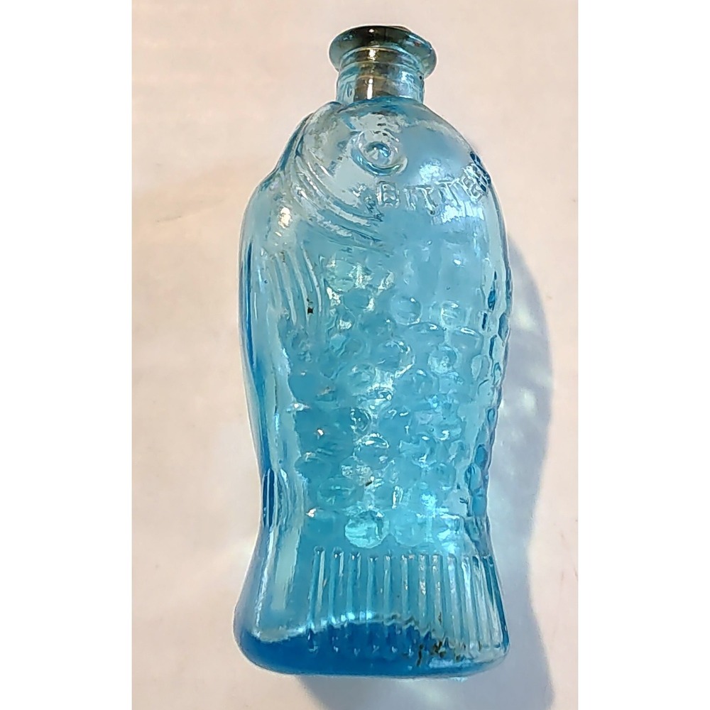 Vintage Blue Glass Fischs Bitters Bottle With Cork Stopper Made in Taiwan-3 Inch